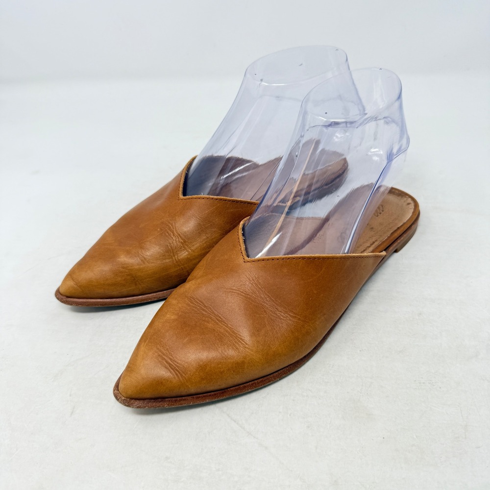 Madewell Gemma Mules Tan Size 6.5 Leather Pointed Toe Slip On Flats Boho Classic